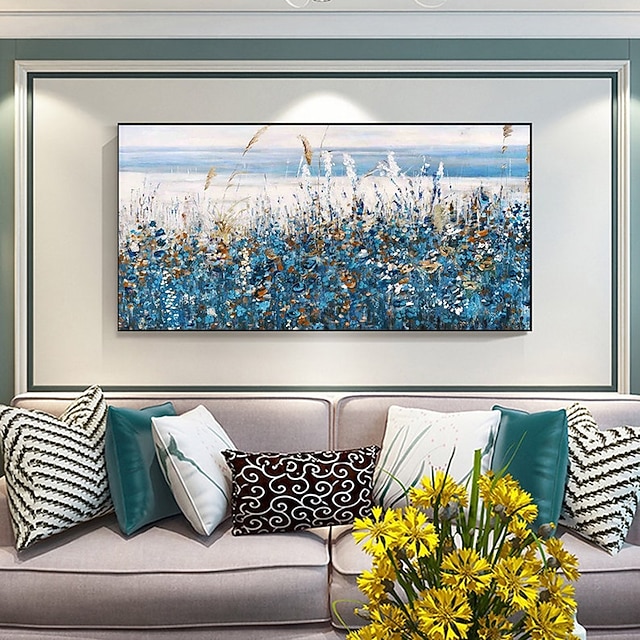 Oil Painting Handmade Hand Painted Wall Art Abstract Plant Floral Blue ...