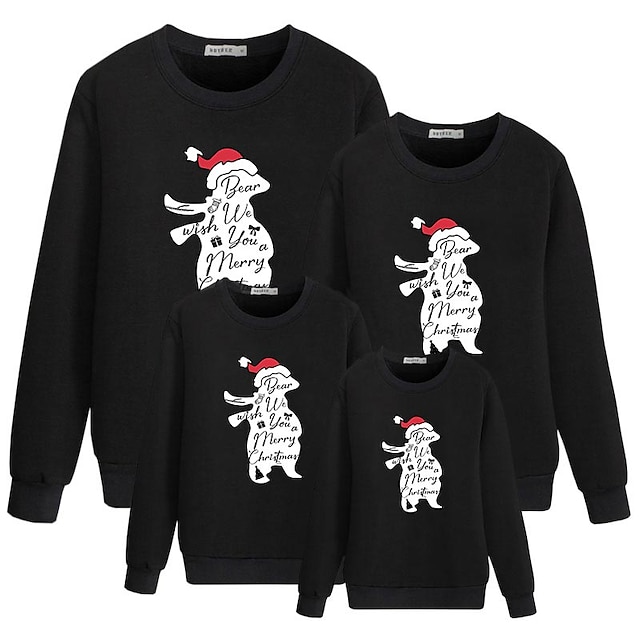 Baby & Kids Matching Outfits | Tops Family Look Cotton Cartoon Graphic Christmas Gifts Print White Black Red Long Sleeve Basic M