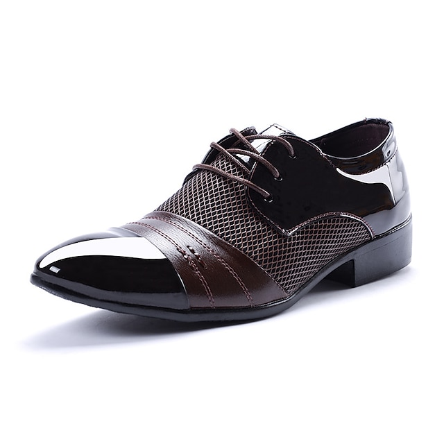 Men's Brown Patent Leather Oxford Shoes with Mesh Design - Ideal for ...