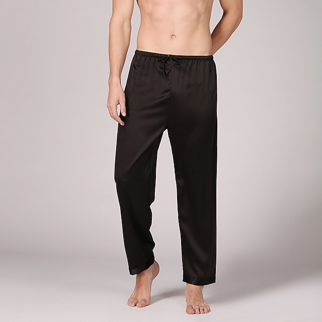 Men's Sleepwear Lounge Pants Silk Pants 1 pcs Pure Color Luxury Casual ...