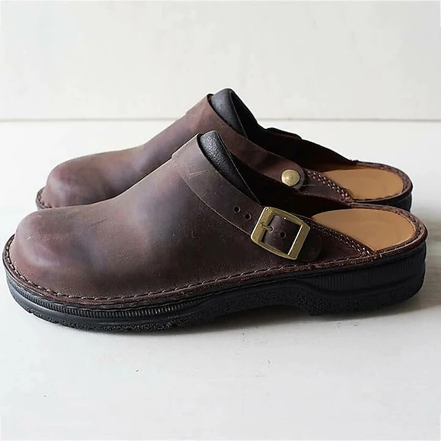  Men's Clogs & Mules Light Soles Summer Garden Clogs Vintage Casual Classic Outdoor Daily PU Khaki Coffee Black Spring Summer / Square Toe