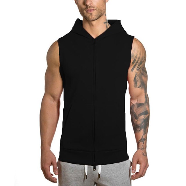 Sports & Outdoors Running, Jogging & Walking | gym hoodie men bodybuilding stringer tank top muscle sleeveless shirt (xl, black)