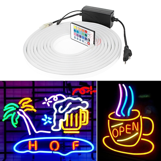  16.4FT 5m LED RGB Neon Rope Strip Light Outdoor EU Plug IP65 Waterproof Color Changing Backlight Home Party Decoration