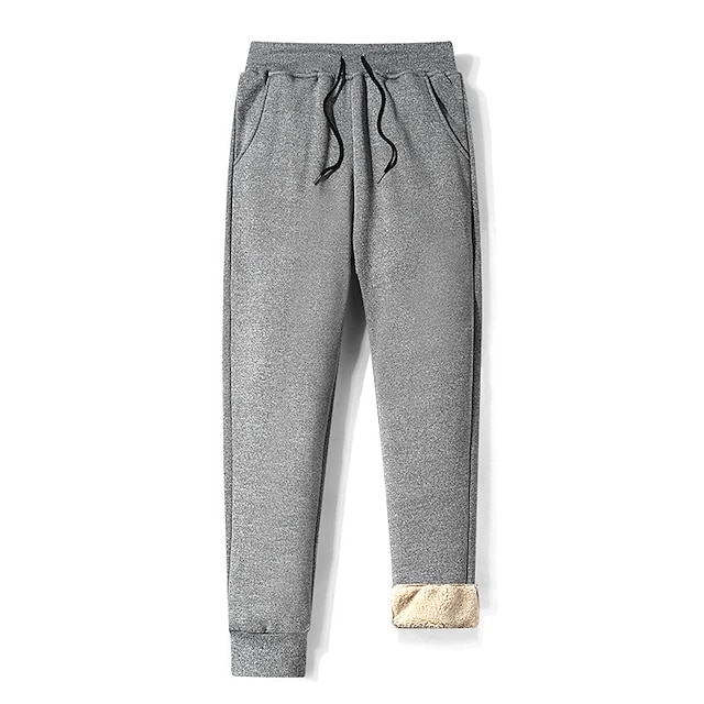  Men's Sherpa Sweatpants Joggers Winter Pants Trousers Pocket Drawstring Solid Color Warm Full Length Daily Gym Yoga Casual Athleisure Alphabet gray Alphabet blue