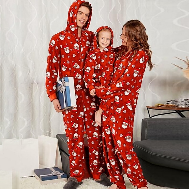  Family Pajamas Animal Santa Claus Sport Print Red Blue Long Sleeve Active Matching Outfits