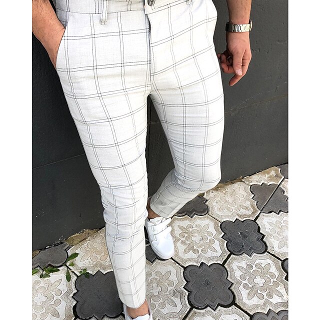 Mens Clothing Mens Bottoms | Mens Classic Trousers Tights Chinos Full Length Pants Work Office Micro-elastic Lines / Waves Mid W