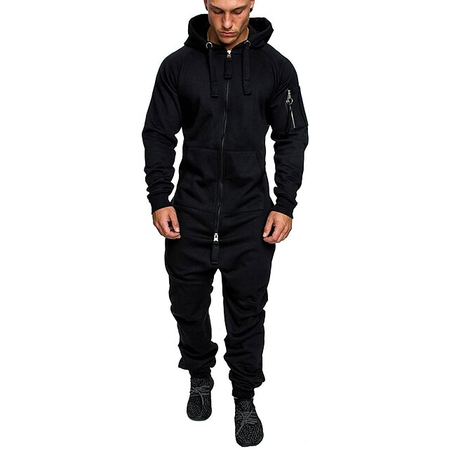 Sports & Outdoors Running, Jogging & Walking | Mens Full Zip One-piece Jumpsuit Tracksuit Sweatsuit Street Casual Winter Long Sl