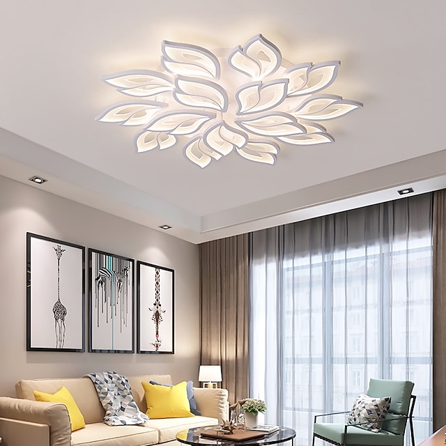  moderne akryl loftslampe 27,3 tommer 65w led ahornblad blomst design justerbar lys gren lysekrone integreret installation lysekrone lampe egnet til stue soveværelse og restaurant