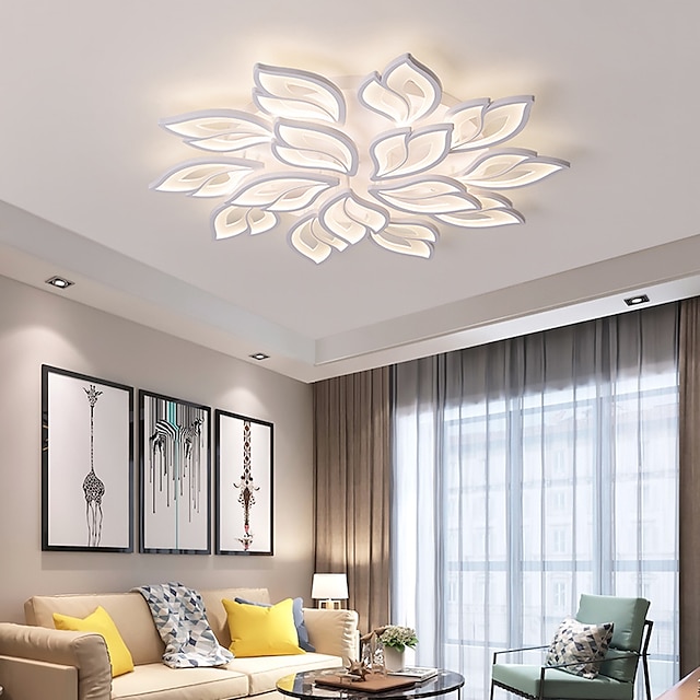  plafonnier acrylique moderne 27,3 pouces 65w led feuille d'érable fleur design réglable lumière branche lustre installation intégrée lustre lampe adapté pour salon chambre et restaurant