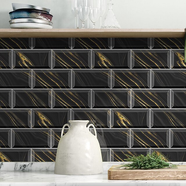 American Tile Stickers Black Gold Marble Pattern Selfadhesive Kitchen