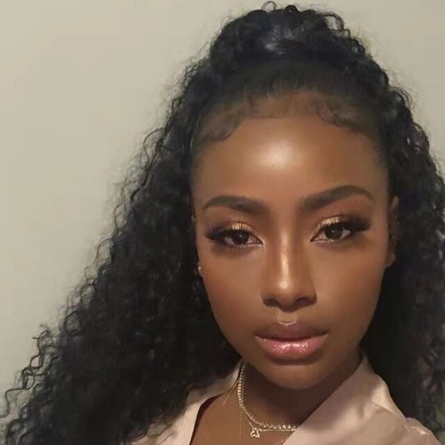 

Human Hair Lace Front Wig Free Part Style Brazilian Hair Deep Wave Black Wig 130% Density Classic Women Fashion Women's Short Long Medium Length Human Hair Lace Wig