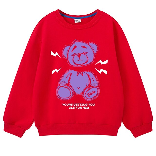 Baby & Kids Boys Clothing | Kids Boys Sweatshirt Long Sleeve Green Blue Black Bear Cotton Daily Outdoor Basic Cool 8 years+ / Fa