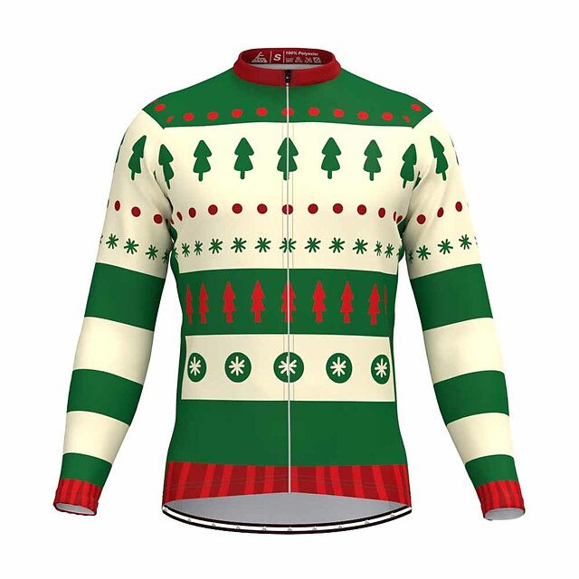 Herre Sykkeltrøyer Grafisk Tre Stygg jul Langermet Sykkel Topper med 3 baklommer Fjellsykling Veisykling Hurtigtørkende Refleksbånd Tilbake Lomme Fukttransport sport Rød Grønn Rød / Hvit Klær