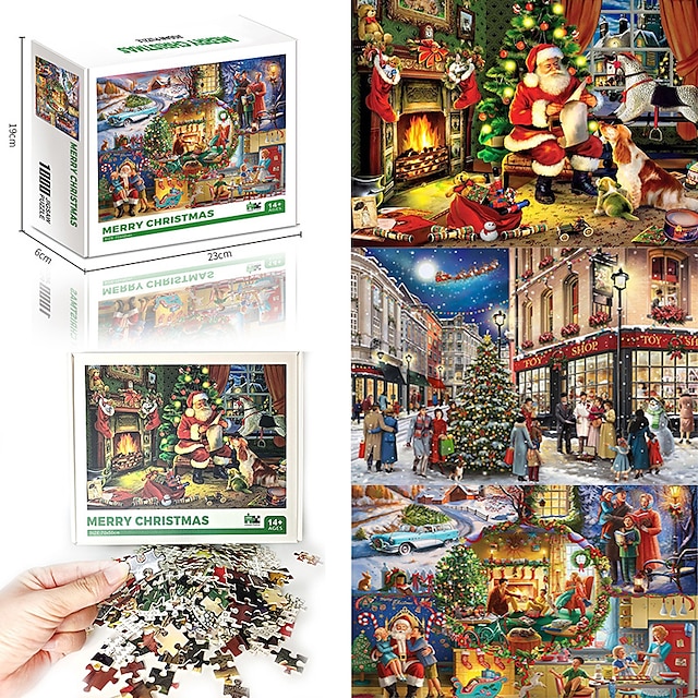  1000 pcs Santa Suits Jigsaw Puzzle Gift Stress and Anxiety Relief Adorable Parent-Teenager Interaction Cardboard Paper Christmas Santa Claus Christmas TreeAdults' Toy Gift