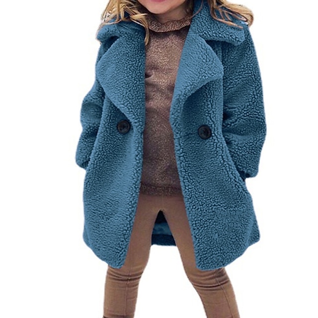 Baby & Kids Girls Clothing | Kids Girls Jacket Coat Long Sleeve Blue Gray Red Plain Pocket Winter Adorable 3-8 Years / Cute - BP