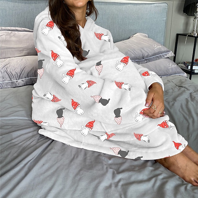 Womens Clothing Womens Sleep & Lounge | Womens Pajamas Hoddie Blanket 1 pc Cartoon Simple Fashion Soft Home Christmas Daily Poly