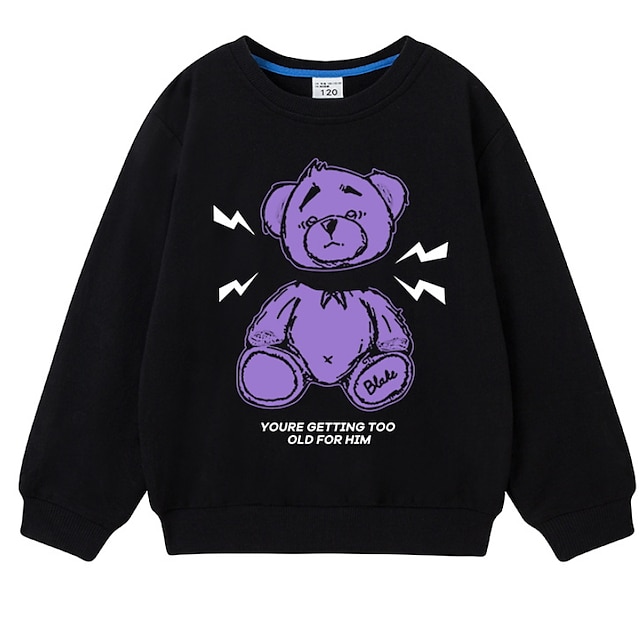 Baby & Kids Boys Clothing | Kids Boys Sweatshirt Long Sleeve Green Blue Black Bear Cotton Daily Outdoor Basic Cool 8 years+ / Fa