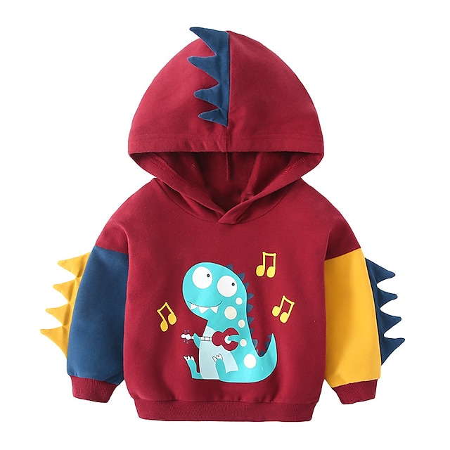 Baby & Kids Boys Clothing | Toddler Boys Hoodie Long Sleeve Blue Red Cartoon Dinosaur Patchwork Cotton Indoor Outdoor Cool Daily