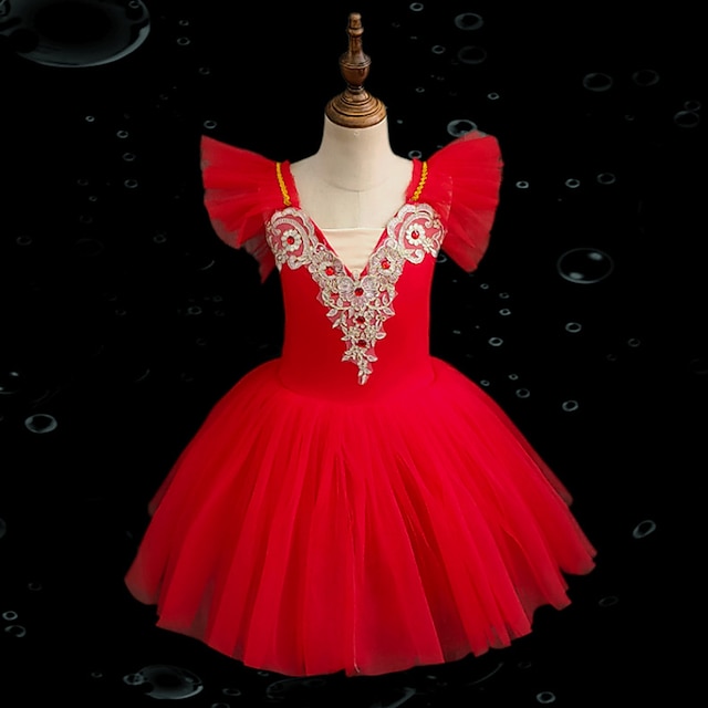  Dětské taneční kostýmy Balet Tutu šaty Šaty Štras Krajka Výšivka Dívčí Výkon Trénink Pásky Vysoký Síťka Spandex