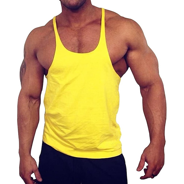  men's bodybuilding stringer tank tops y-back gym fitness running vest workout training t-shirts (navy blue,2xl)