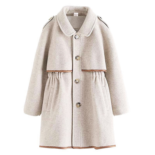 Baby & Kids Girls Clothing | Kids Girls Coat Long Sleeve Beige Plain Pocket Fall Winter Active Daily 3-13 Years - UC33586