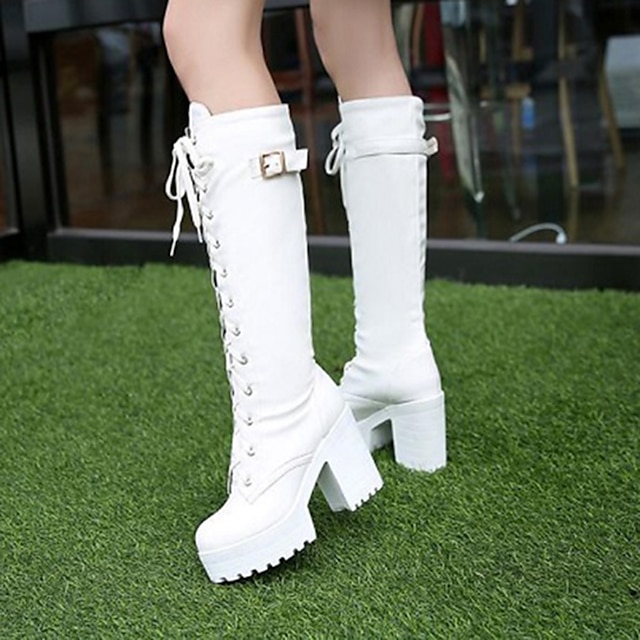Women's Boots Lolita Goth Boots Lace Up Boots Solid Colored Knee High ...