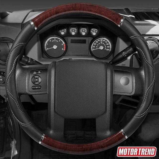 Motor Trend Synthetic Leather Steering Wheel Cover Black w/ Blue Metallic Ring