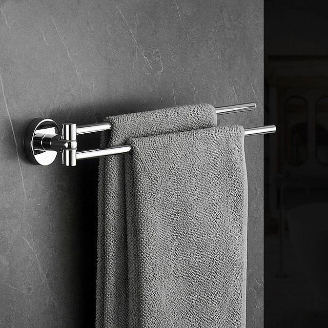  Towel Bar Foldable Bathroom Shelf Multilayer Contemporary Brass and Zinc Alloy Bathroom 2 Rods Wall Mounted