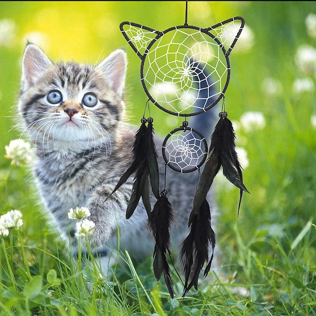  New creative kitten head dream catcher wind chimes simple lovely wall hanging ornaments car pendant