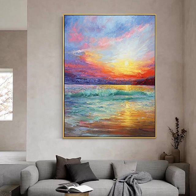 Home & Garden Wall Art | Handmade Oil Painting Canvas Wall Art Decoration AbstractSeascape Painting Sunrise Ocean for Home Decor