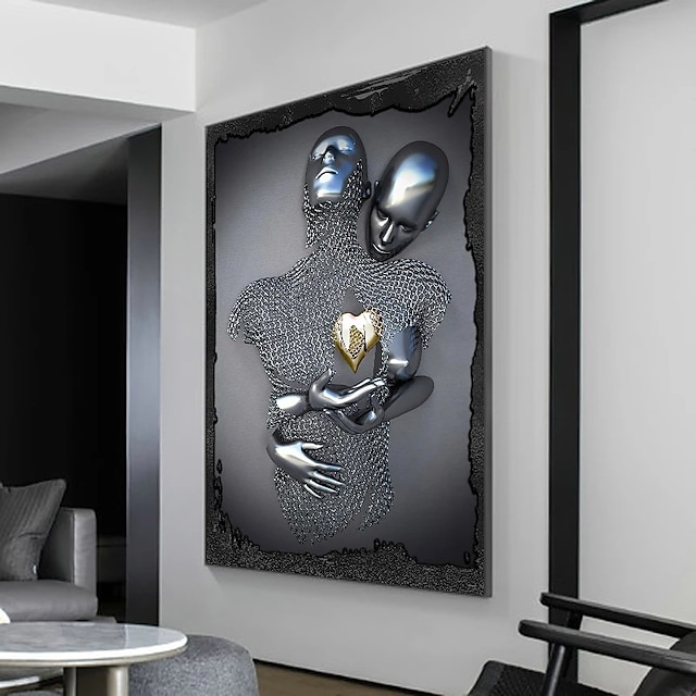 3D Wall Art Love Heart Prints/Posters Metal Sculpture Couple Hug Modern ...