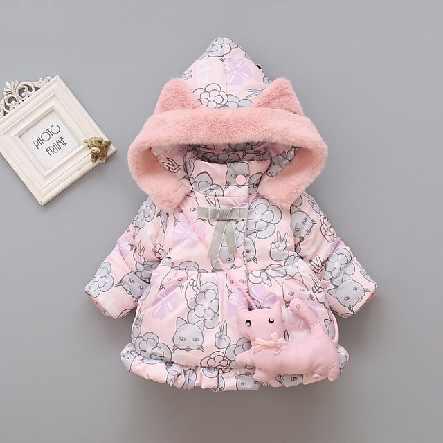 Baby & Kids Girls Clothing | Toddler Girls Coat Long Sleeve Blue Blushing Pink Cartoon Graphic Animal Cotton Daily Outdoor Adora