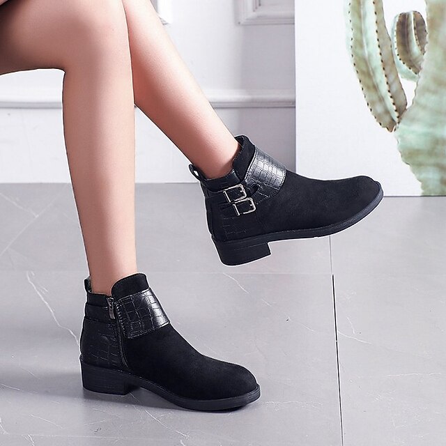 Mujer Botas Zapatos estampados Botines Botines Tacón Cuadrado Dedo redondo  PU Cremallera Color sólido Leopardo Negro 8873024 2022 – $33.03