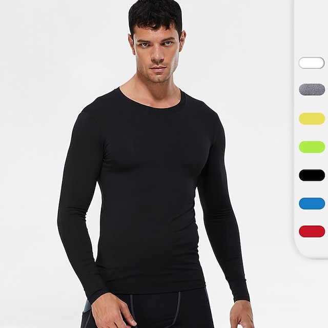  Men's Compression Shirt Yoga Top White Black Fitness Gym Workout Running Tee Tshirt Base Layer Long Sleeve Sport Activewear Windproof Quick Dry Lightweight High Elasticity Slim