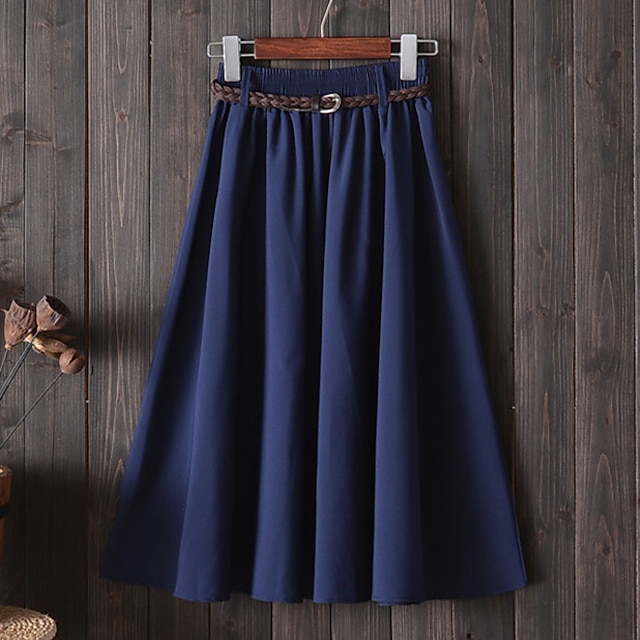  Damskie Spódnica Huśtawka Długa spódnica Midi Spódnice Pofałdowany Solidne kolory Biuro / praca Wyjściowe Lato Poliester Moda miejska lato Żółty Czerwony Granatowy Niebieski