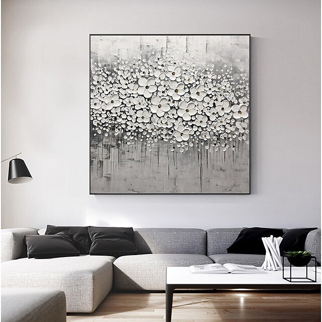 Home & Garden Wall Art | Handmade Oil Painting Canvas Wall Art Decoration Palette Knife Painting White Cherry Blossom for Home D