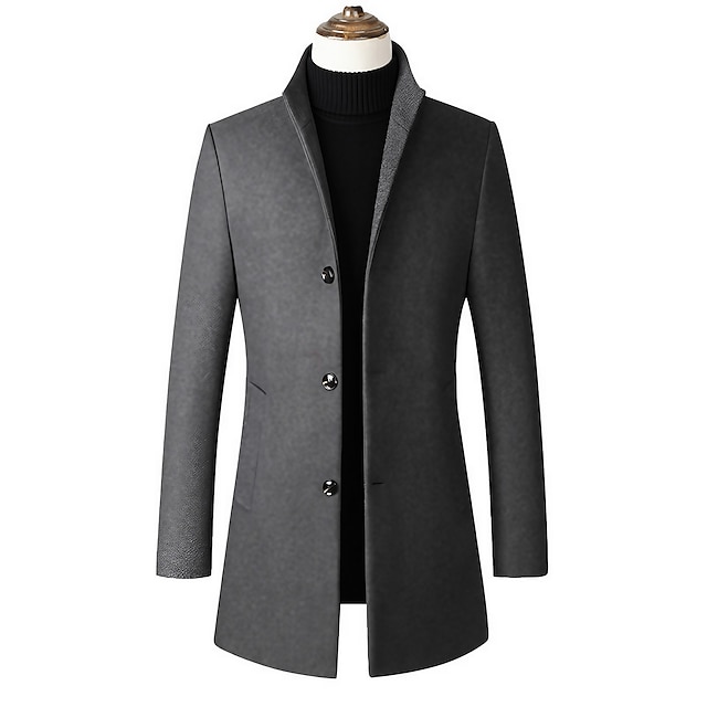  Herren Wintermantel Wollmantel Mantel Büro & Karriere Freizeitskleidung Winter Polyester warm Waschbar Oberbekleidung Bekleidung Modisch Warm-Ups Einfarbig Tasche Stehkragen Einreihiger Verschluss