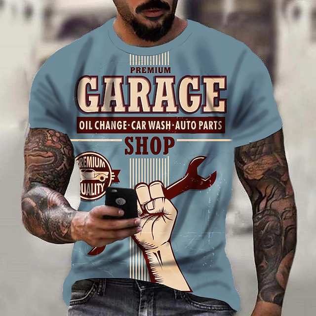 Men's Premium Garage Shop T shirt Tee Retro Shirts Short Sleeve T shirt 3D Print Crew Neck Shirt Vintage Designer Sportswear Casual Daily Summer Clothing Apparel 7