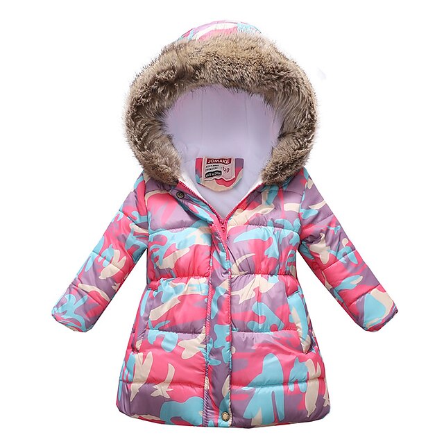 Baby & Kids Girls Clothing | Kids Girls Down Coat Long Sleeve Black Purple Pink Butterfly Fox Fur Collar Fall Winter Active Stre