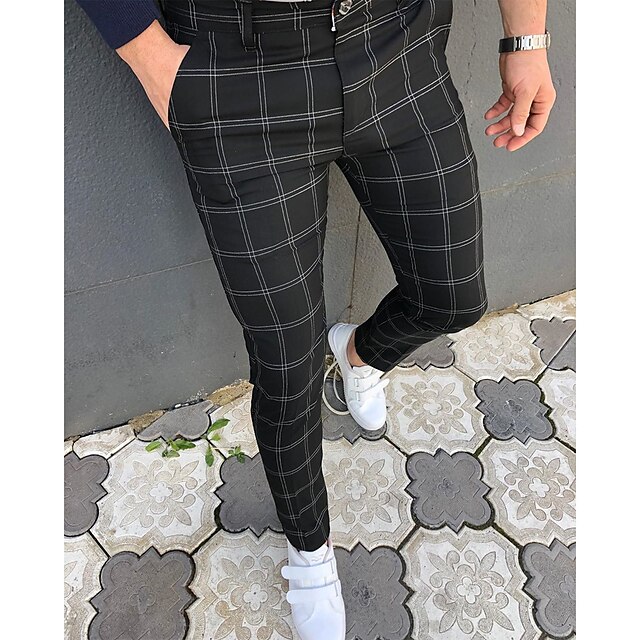 Mens Clothing Mens Bottoms | Mens Classic Trousers Tights Chinos Full Length Pants Work Office Micro-elastic Lines / Waves Mid W