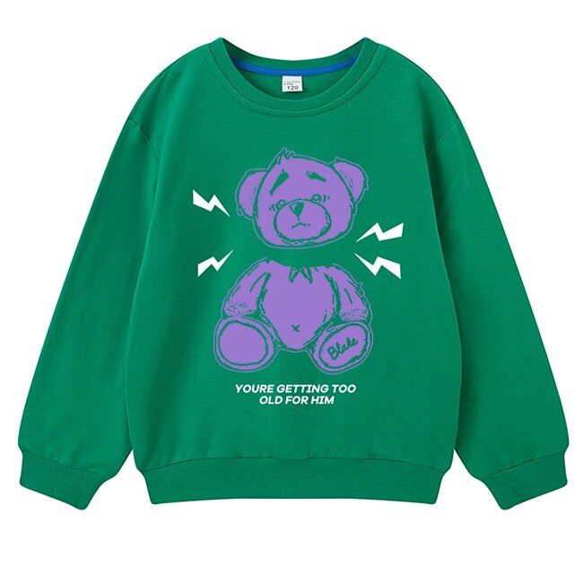 Baby & Kids Boys Clothing | Kids Boys Sweatshirt Long Sleeve Green Blue Black Bear Cotton Daily Outdoor Basic Cool 8 years+ / Fa