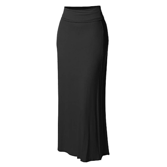  Femmes Jupe Crochet Jupes de Travail Jupe Longue Streetwear Basique Maxi Jupes Couleur Unie Bureau / Carrière Fête Noir Rouge Été Polyester