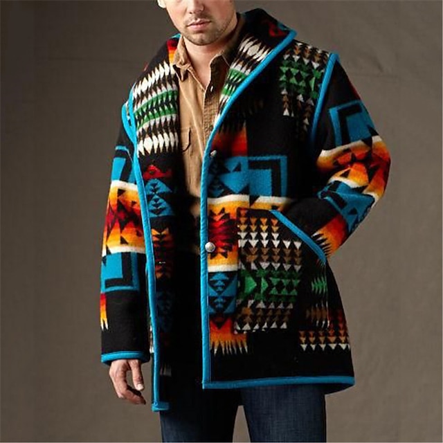  Men's Winter Jacket Winter Coat Sherpa jacket Warm Breathable Street Daily Single Breasted Turndown Streetwear Casual Jacket Outerwear Geometric Pocket Black