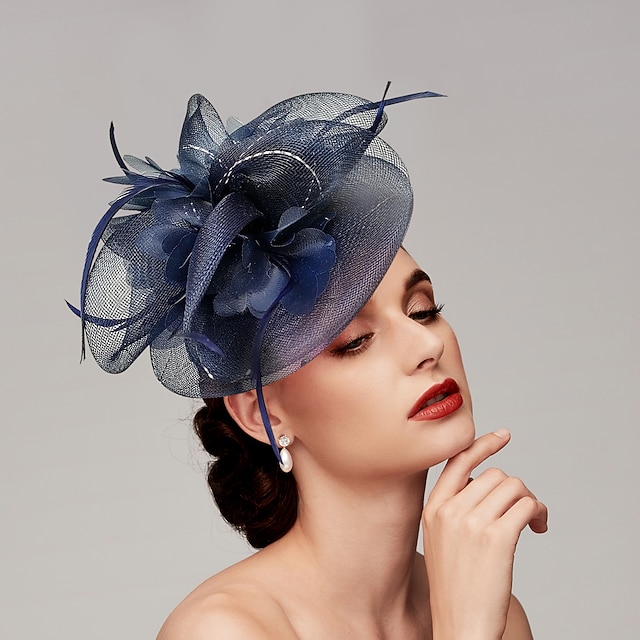  Feathers / Net Fascinators Kentucky Derby Hat/ Headpiece with Feather / Cap / Flower 1 PC Wedding / Valentine's Day / Valentine Headpiece