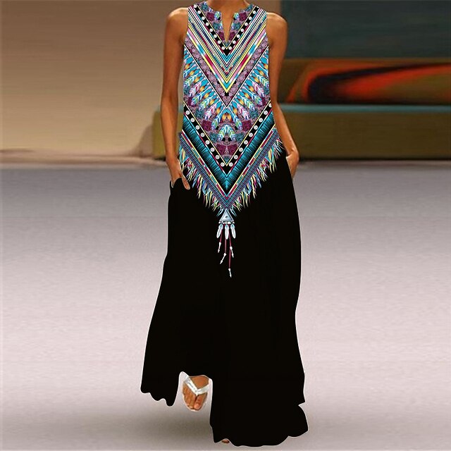 

Women's Shift Dress Maxi long Dress Green Blue White Black Sleeveless Color Block Geometric Animal Pocket Print Summer Crew Neck Stylish Elegant Casual 2022 5XL S M L XL XXL 3XL 4XL