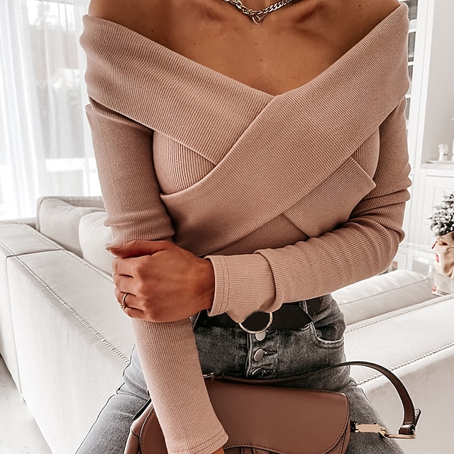 shirt Plain Patchwork Cold Shoulder 