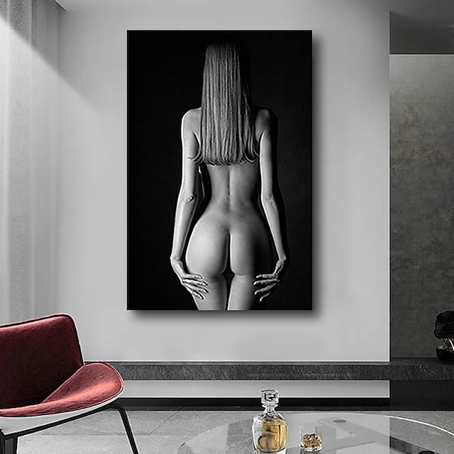  natažený obraz na plátně malba moderní abstraktní zeď art deco velká černá bílá nahá dívka dáma připravena viset