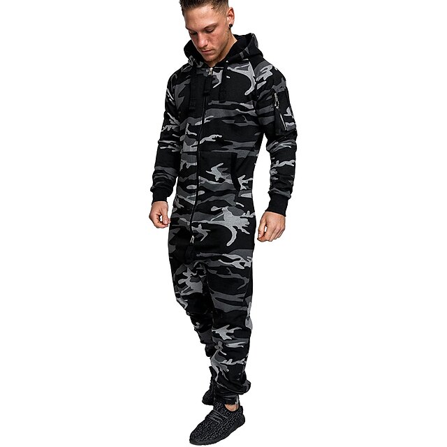 Sports & Outdoors Running, Jogging & Walking | Mens Full Zip One-piece Jumpsuit Tracksuit Sweatsuit Street Casual Winter Long Sl