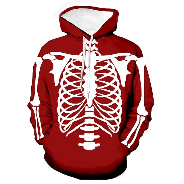  Męskie Wzory graficzne Szkielet Bluza z Kapturem Z kapturem Bluzy Bluza z Kapturem Długi rękaw Bluza z kapturem Kaptur Designerskie Druk 3D Codzienny Sport Czerwony Nadruk Wiosna i jesień Projektant