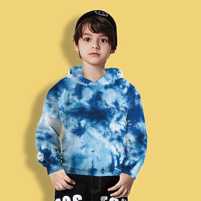 Baby & Kids Boys Clothing | Kids Boys Hoodie Long Sleeve Blue 3D Print Graphic Tie Dye Daily Active 4-12 Years / Fall - XC87772